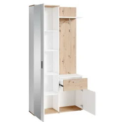 Outlet Wohnen Kompaktgarderobe in Weiß und Wildeiche Optik - Yumagno