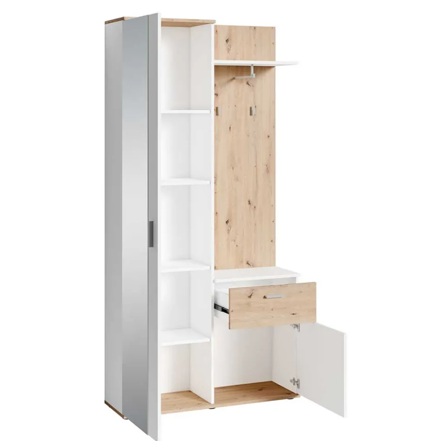 Outlet Wohnen Kompaktgarderobe in Weiß und Wildeiche Optik - Yumagno