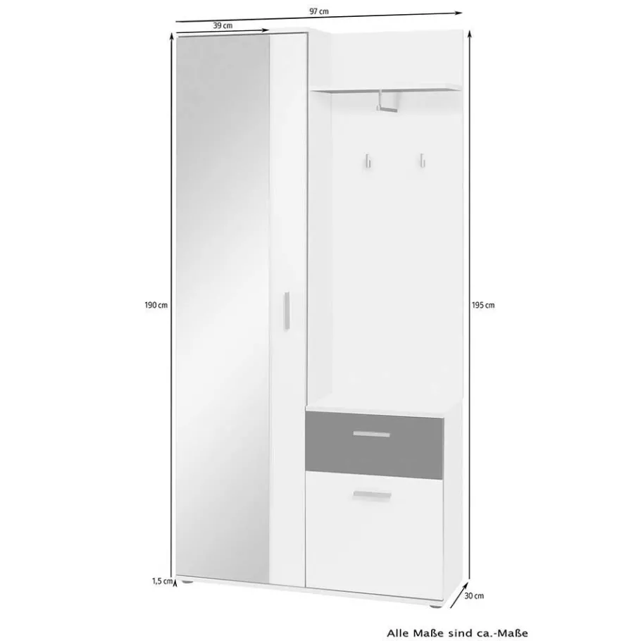 Outlet Wohnen Kompaktgarderobe in Weiß und Wildeiche Optik - Yumagno