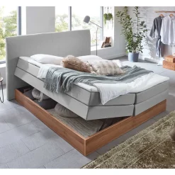 Discount Wohnen Komplettes Stauraumbett in Grau & Walnuss - Lenns
