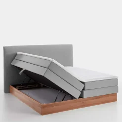 Discount Wohnen Komplettes Stauraumbett in Grau & Walnuss - Lenns