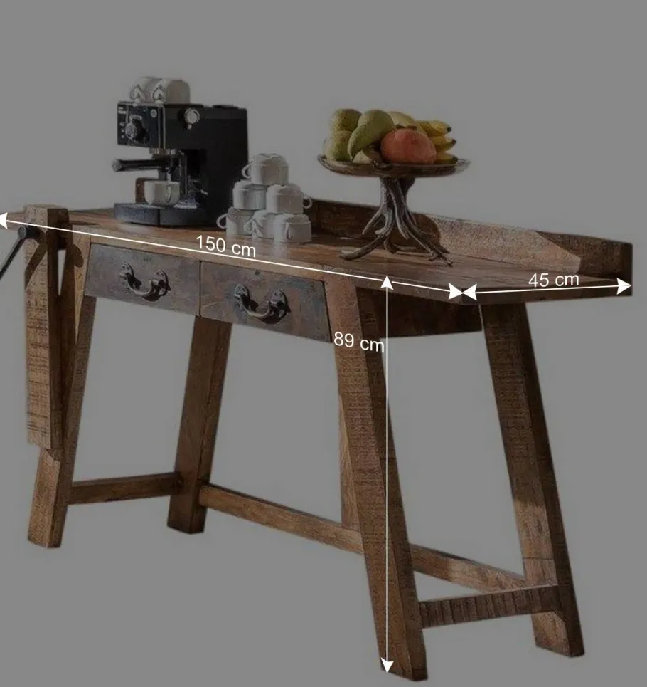 Discount Wohnen Konsolentisch aus Massivholz sandgestrahlt - Bahiro