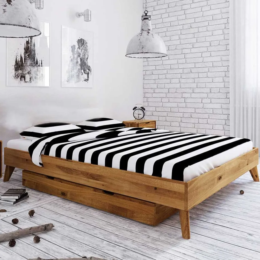 New Wohnen Kopfteilloses Wildeiche Ehebett mit Bettkasten - Eavy