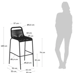 Online Wohnen Kordel Geflecht Barstuhl in Schwarz - Dariana (4er Set)