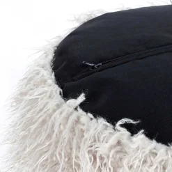 Hot Wohnen Kunstfell Pouf in Hellgrau mit Cord Dunkelgrau - Valbera