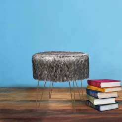 New Wohnen Kunstfell Sitzhocker in Grau Weiß - Cilienda