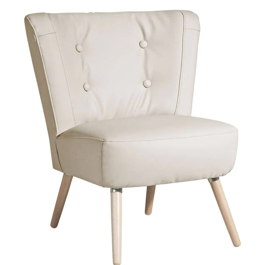 Clearance Wohnen Kunstleder Retrosessel in Beige und Buche - Sylverta