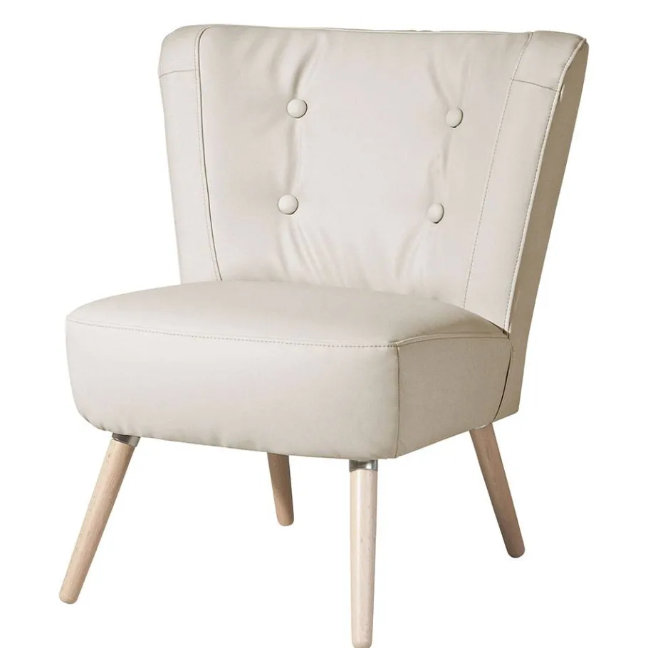 Clearance Wohnen Kunstleder Retrosessel in Beige und Buche - Sylverta