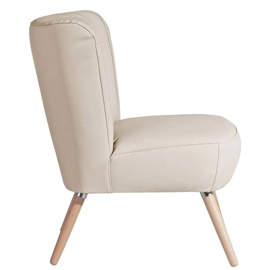 Clearance Wohnen Kunstleder Retrosessel in Beige und Buche - Sylverta