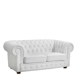 Discount Wohnen Kunstledersofa in Weiß - Chesterfield - Dossera