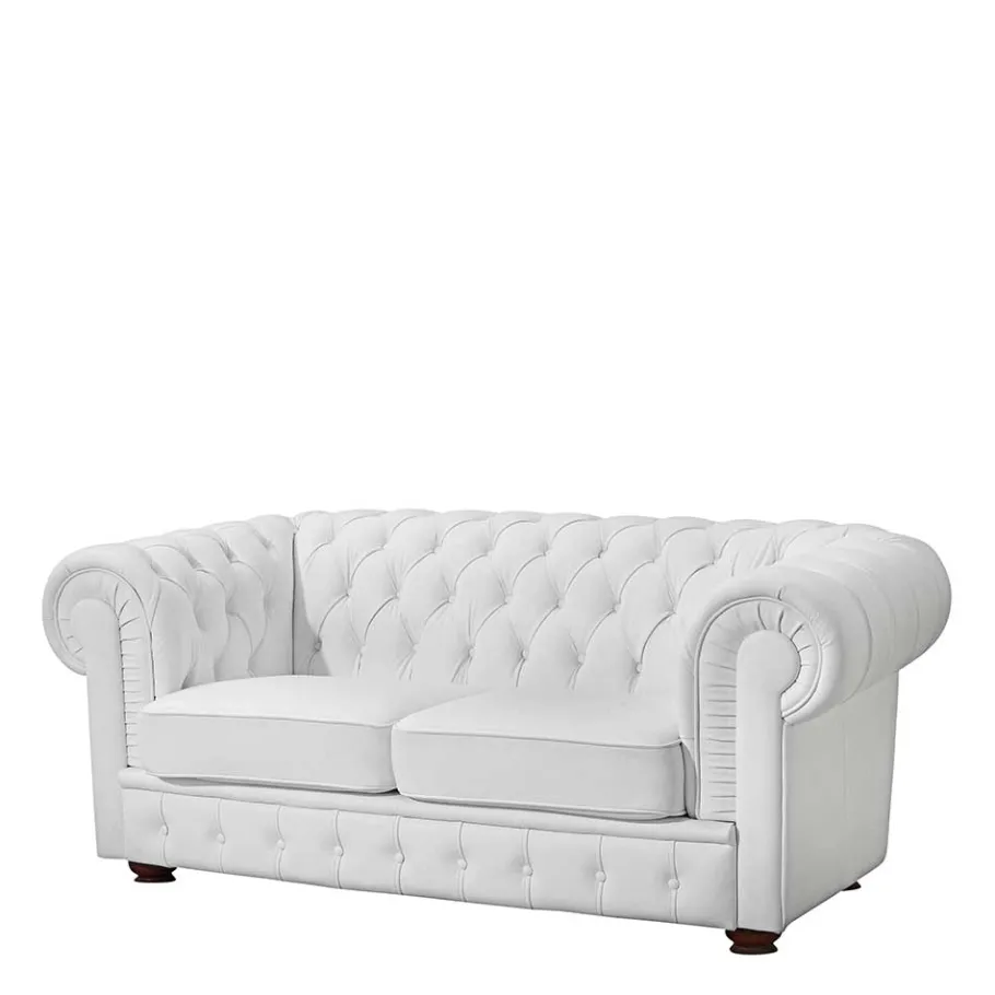 Discount Wohnen Kunstledersofa in Weiß - Chesterfield - Dossera