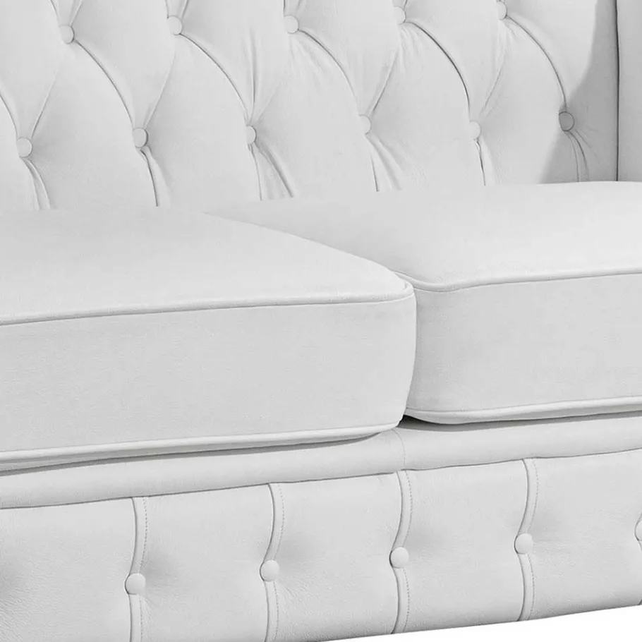 Discount Wohnen Kunstledersofa in Weiß - Chesterfield - Dossera
