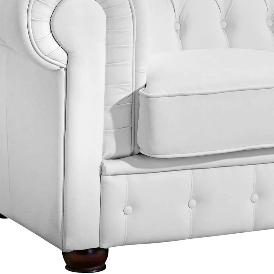 Discount Wohnen Kunstledersofa in Weiß - Chesterfield - Dossera