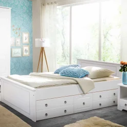 Outlet Wohnen Lackiertes Kiefernholz Ehebett in Weiß - Velriva