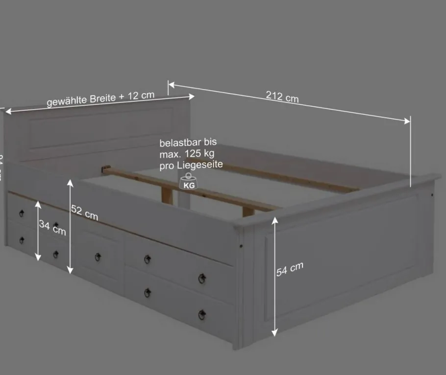 Outlet Wohnen Lackiertes Kiefernholz Ehebett in Weiß - Velriva