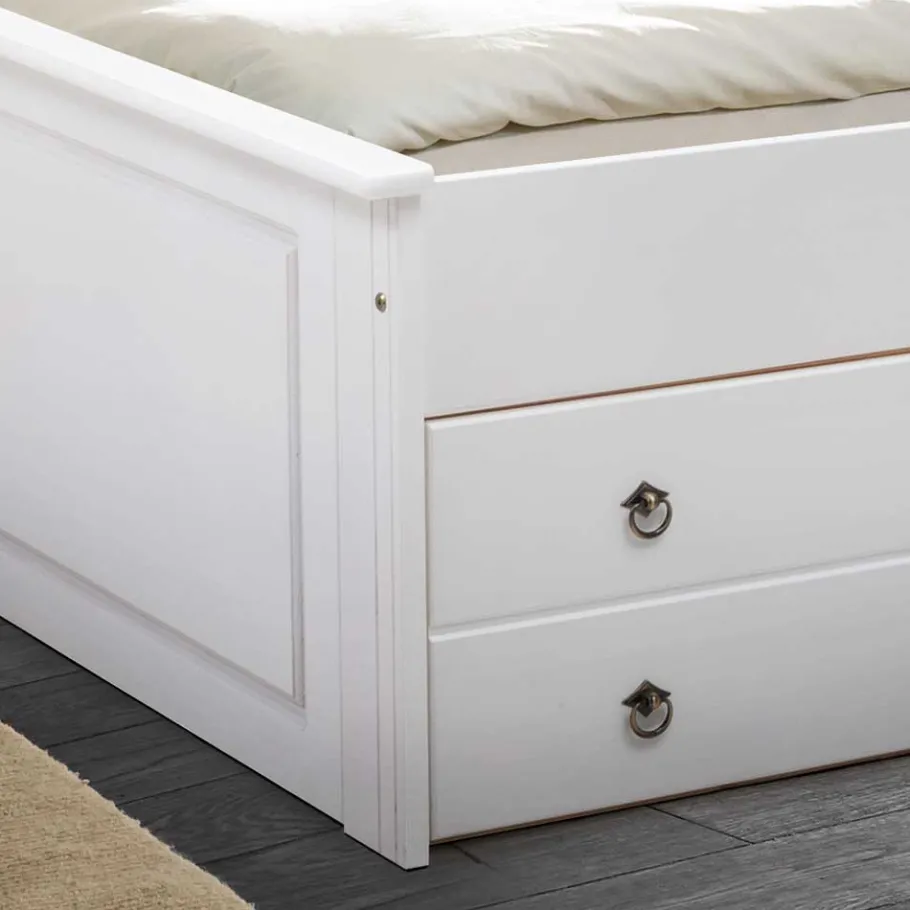 Outlet Wohnen Lackiertes Kiefernholz Ehebett in Weiß - Velriva