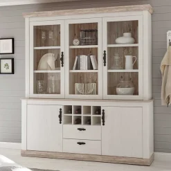 Clearance Wohnen Landhaus Buffet Schrank in Weiß Pinie Nedita 184 cm breit