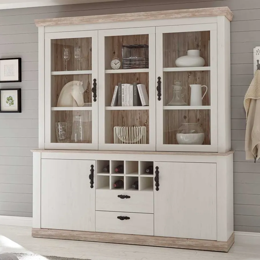 Clearance Wohnen Landhaus Buffet Schrank in Weiß Pinie Nedita 184 cm breit