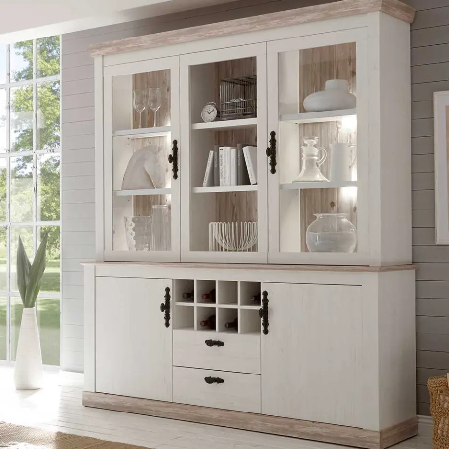 Clearance Wohnen Landhaus Buffet Schrank in Weiß Pinie Nedita 184 cm breit