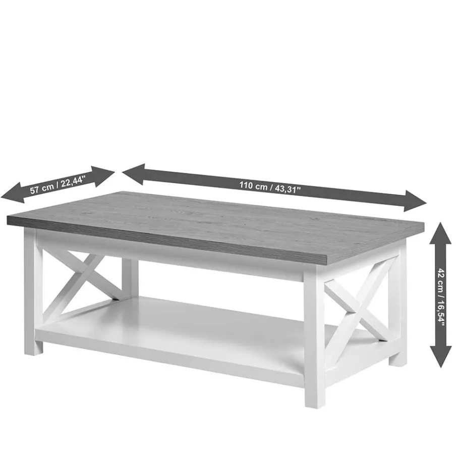 Outlet Wohnen Landhaus Couchtisch mit Ablagboden - Ristina