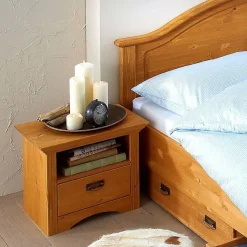 Wohnen Landhaus Doppelbett Set in Kiefer - Vocoja (dreiteilig)
