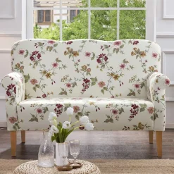 Discount Wohnen Landhaus Esszimmersofa mit Blumen Stoff in Weiß - Stephanie