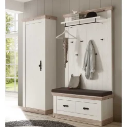 Outlet Wohnen Landhaus Garderoben Möbel zweifarbig - Nedita (dreiteilig)