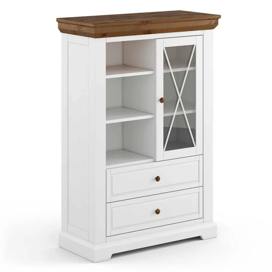 Wohnen Landhaus Highboard aus Kiefer zweifarbig - Zalya