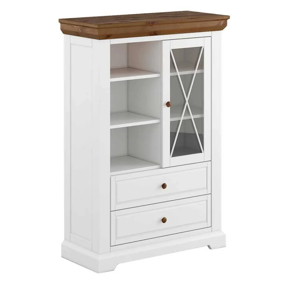 Wohnen Landhaus Highboard aus Kiefer zweifarbig - Zalya