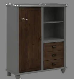 Hot Wohnen Landhaus Highboard in Holz Braun und Grau - Veproma