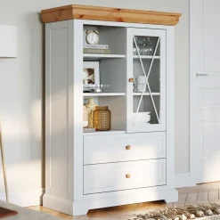 Outlet Wohnen Landhaus Highboard in Weiß & Kiefer Natur - Saluts