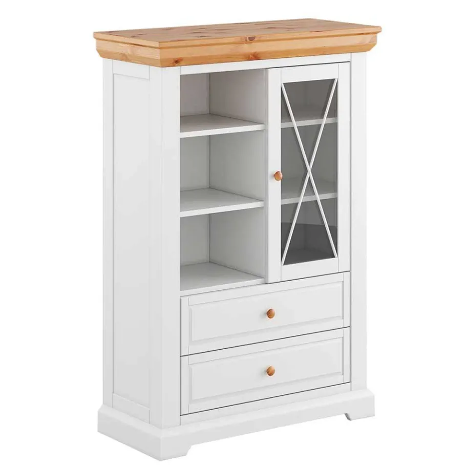 Outlet Wohnen Landhaus Highboard in Weiß & Kiefer Natur - Saluts