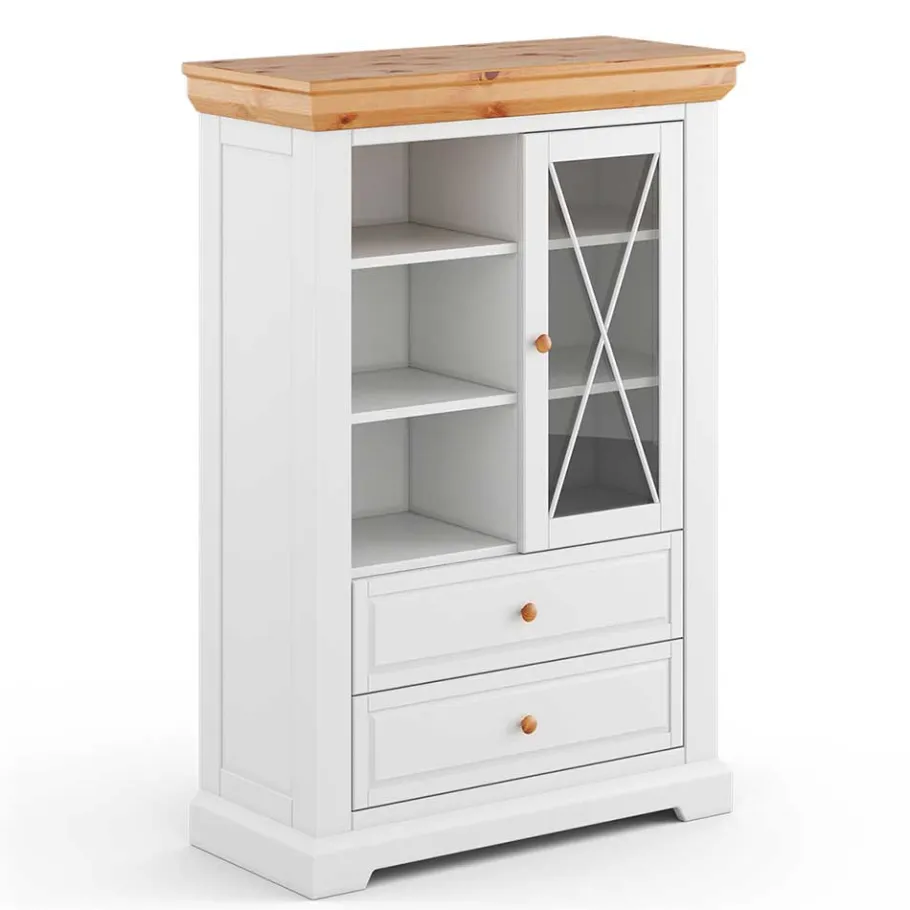 Outlet Wohnen Landhaus Highboard in Weiß & Kiefer Natur - Saluts