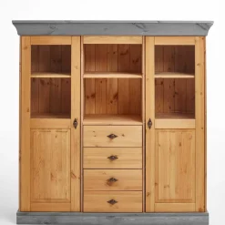 Online Wohnen Landhaus Highboard mit Glas aus Kiefer - Eshelas
