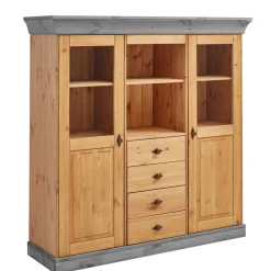 Online Wohnen Landhaus Highboard mit Glas aus Kiefer - Eshelas