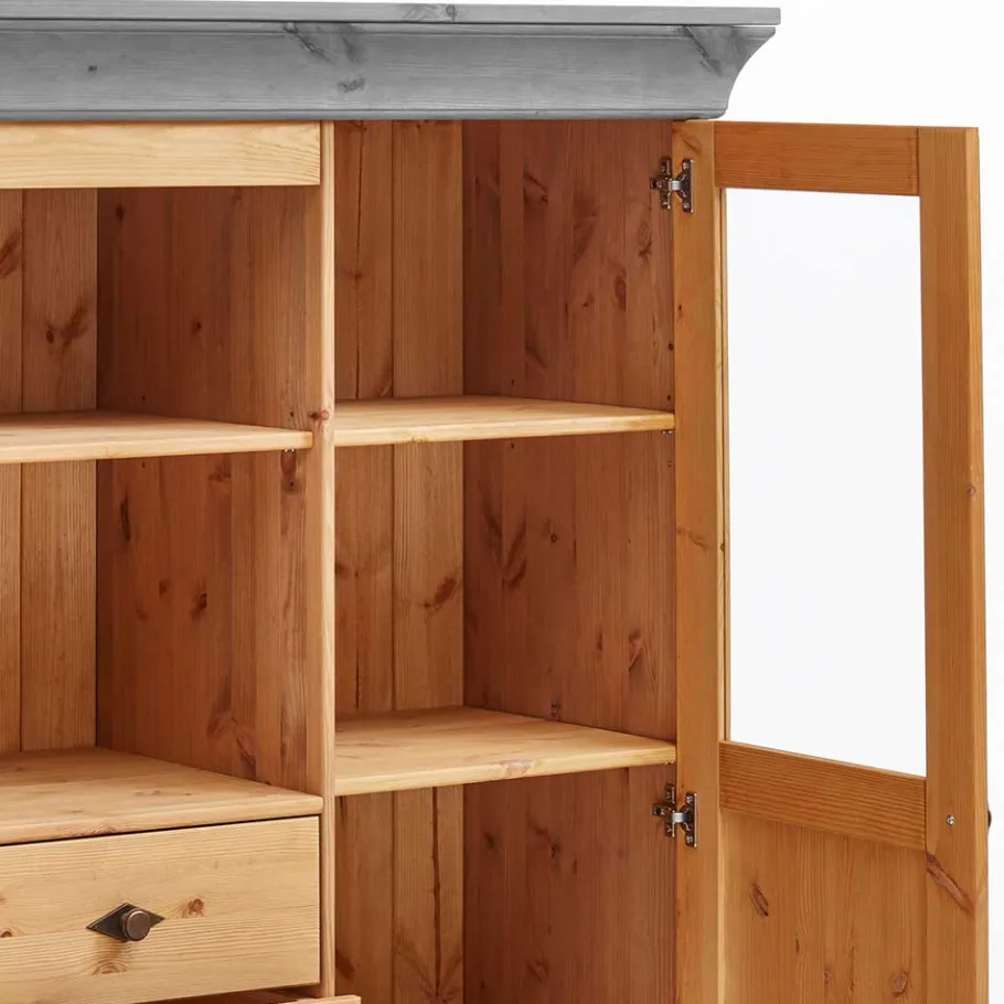 Online Wohnen Landhaus Highboard mit Glas aus Kiefer - Eshelas