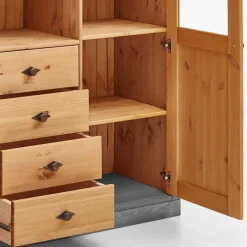 Online Wohnen Landhaus Highboard mit Glas aus Kiefer - Eshelas