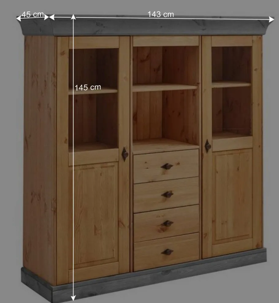 Online Wohnen Landhaus Highboard mit Glas aus Kiefer - Eshelas