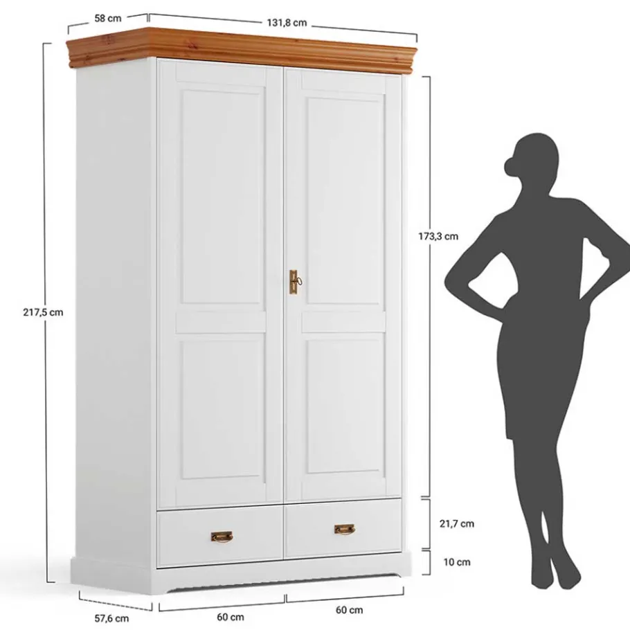 Wohnen Landhaus Kombi-Kleiderschrank aus Kiefernholz - Varicano