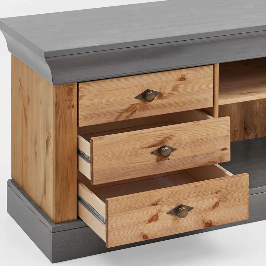 Online Wohnen Landhaus Lowboard mit 3 Schubladen & 2 Fächern - Eshelas