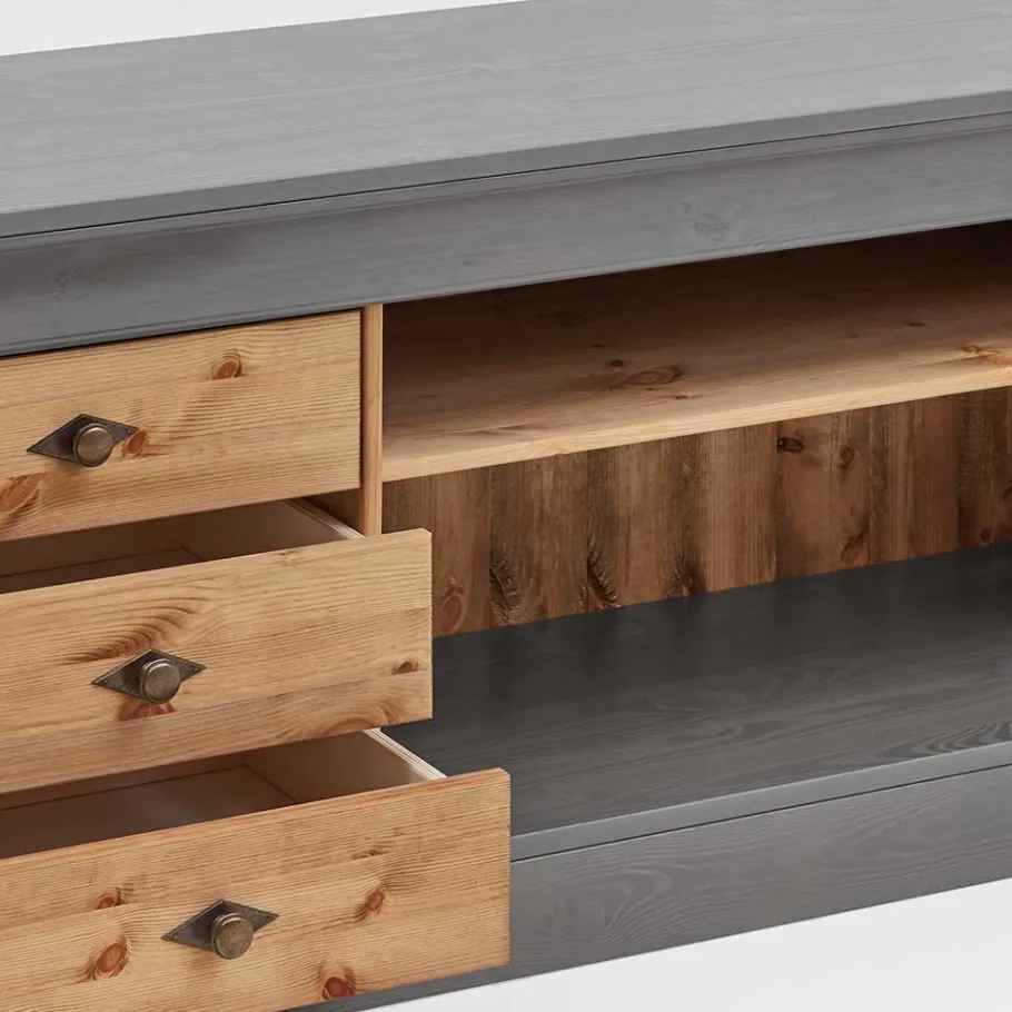 Online Wohnen Landhaus Lowboard mit 3 Schubladen & 2 Fächern - Eshelas
