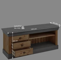 Online Wohnen Landhaus Lowboard mit 3 Schubladen & 2 Fächern - Eshelas