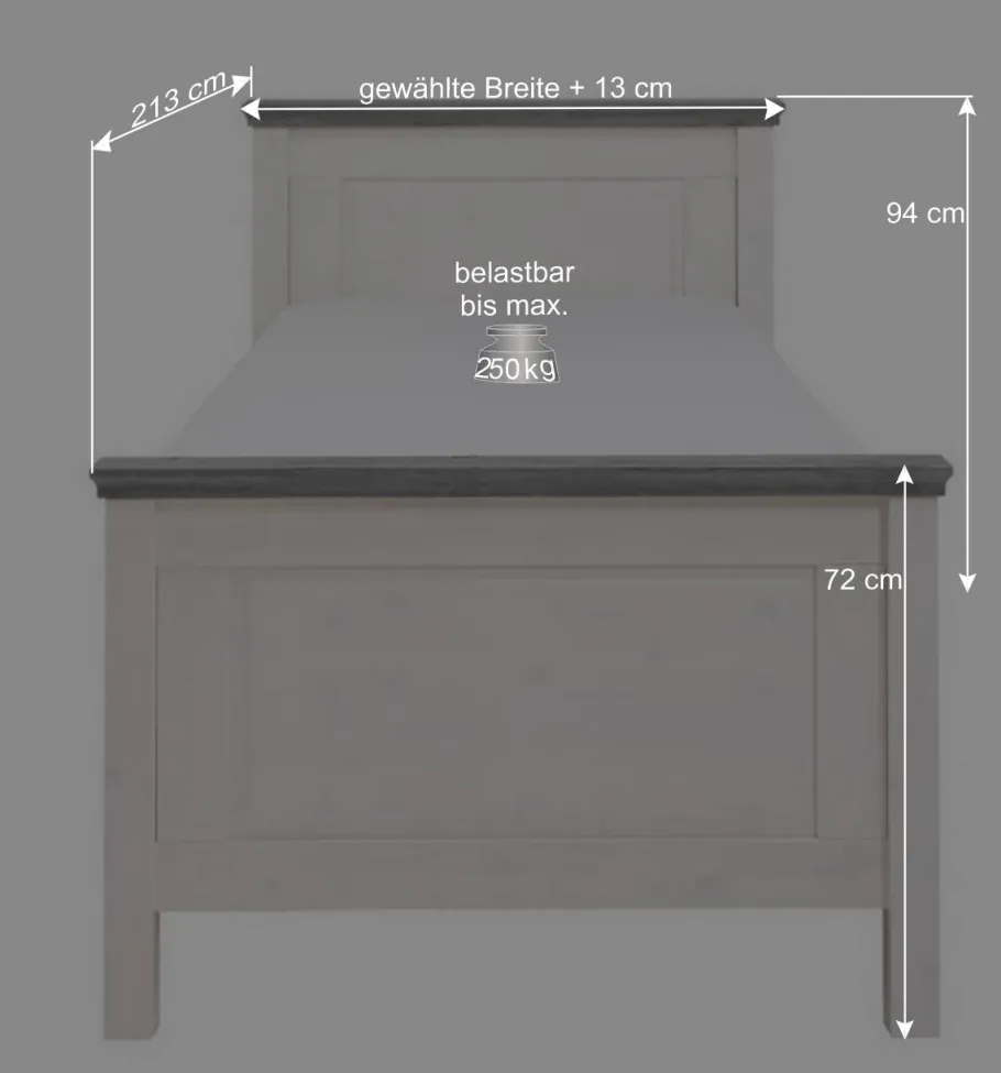 Discount Wohnen Landhaus Massivholzbett in Weiß & Grau - Mirandesca