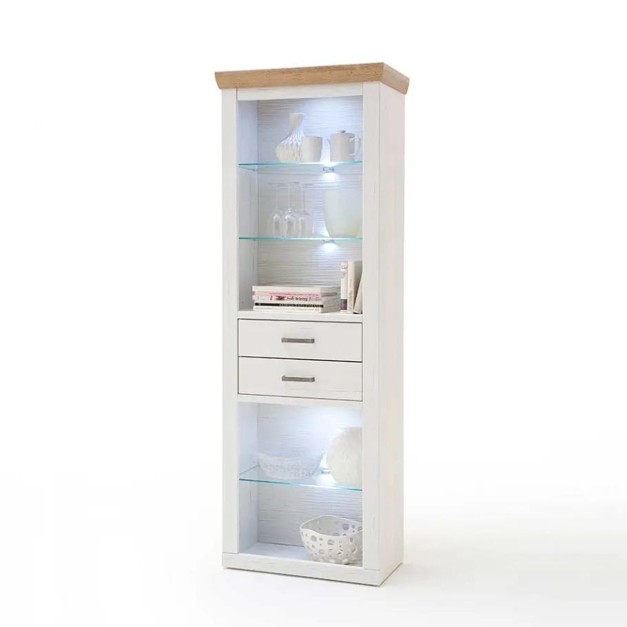 New Wohnen Landhaus MDF Regal mit Glasböden - Samula