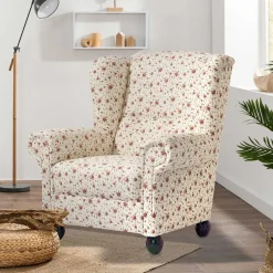 Online Wohnen Landhaus Ohrensessel mit Romantik Blumen Muster - Clean