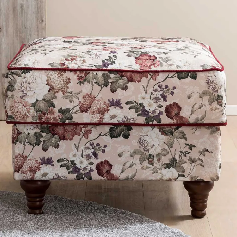 Best Wohnen Landhaus Polsterhocker mit Vintage Blumen Muster - Baonga