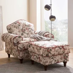 Sale Wohnen Landhaus Sessel und Hocker Set - Baonga (zweiteilig)