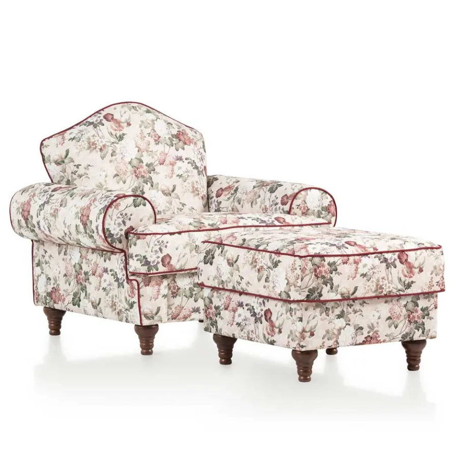 Sale Wohnen Landhaus Sessel und Hocker Set - Baonga (zweiteilig)