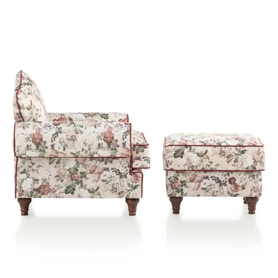 Sale Wohnen Landhaus Sessel und Hocker Set - Baonga (zweiteilig)