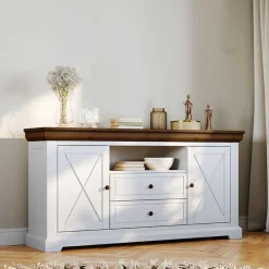 Sale Wohnen Landhaus Sideboard aus Kiefer zweifarbig - Zalya